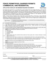 Document preview: Fence Permit/Pool Barrier Permits Commercial and Residential Application Checklist - City of Dallas, Texas