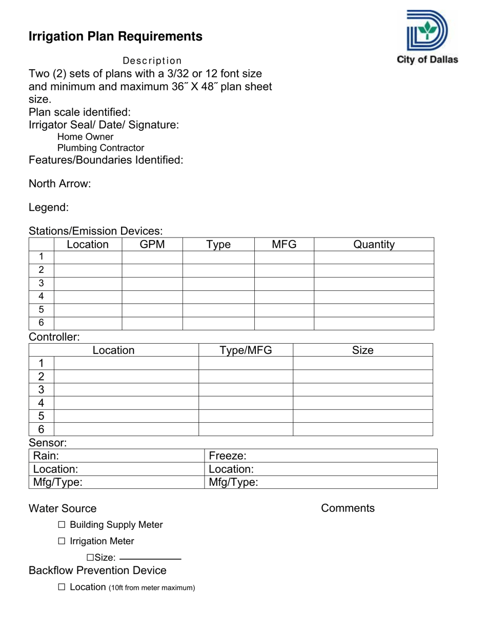Irrigation Plan Requirements - City of Dallas, Texas, Page 1