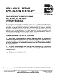 Document preview: Mechanical Permit Application Checklist - Without License - City of Dallas, Texas