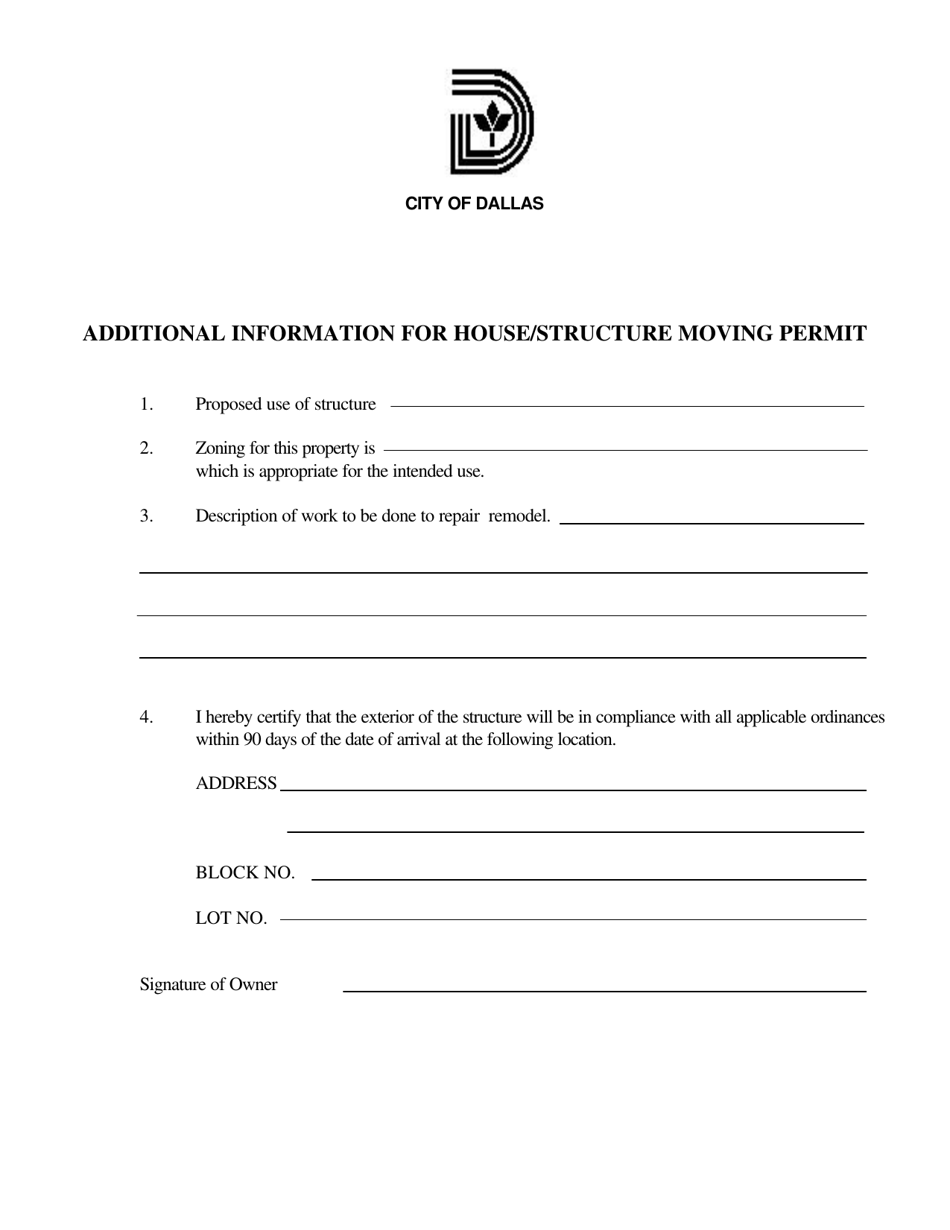 Additional Information for House / Structure Moving Permit - City of Dallas, Texas, Page 1