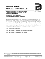 Document preview: Moving Permit Application Checklist (Outside City to Outside City) - City of Dallas, Texas