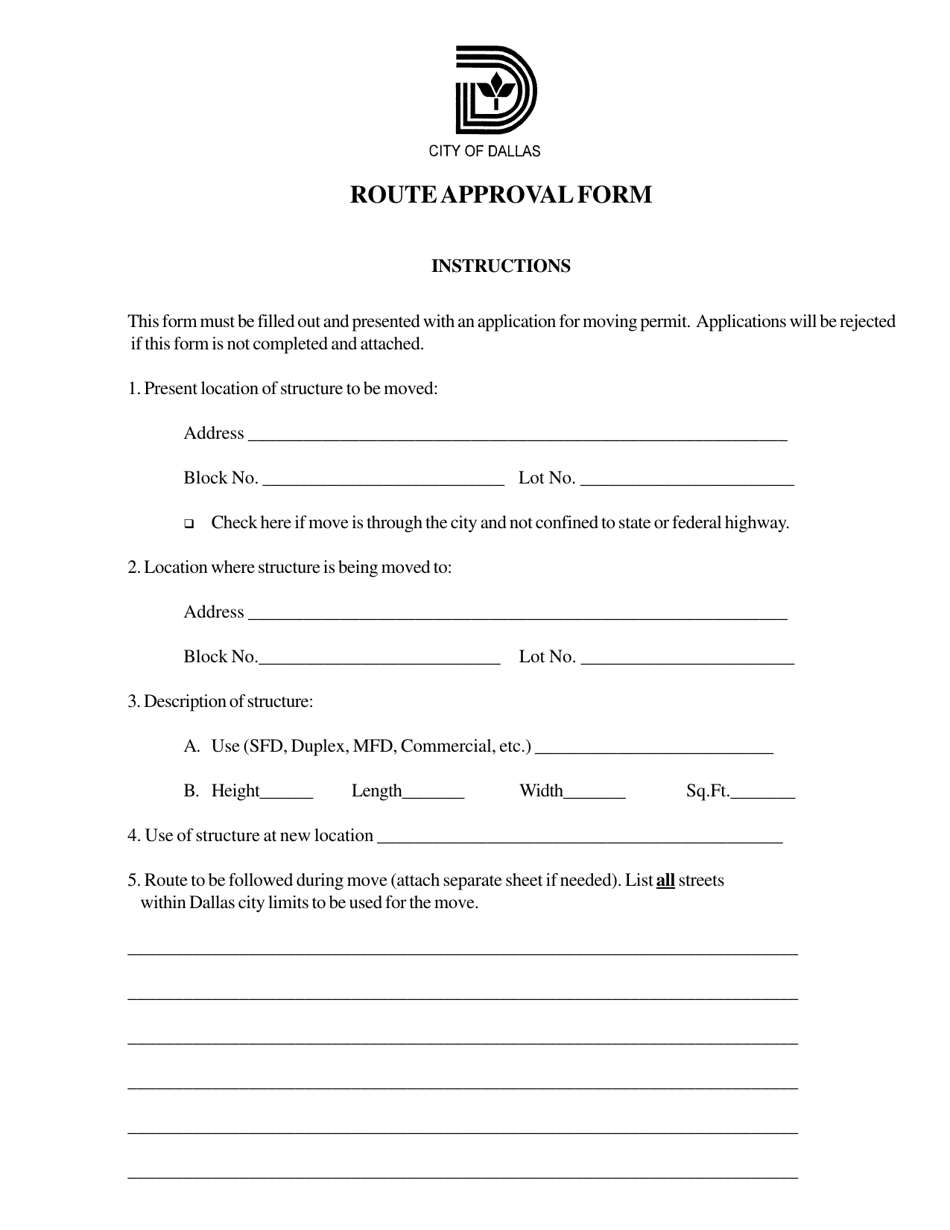 Route Approval Form - City of Dallas, Texas, Page 1