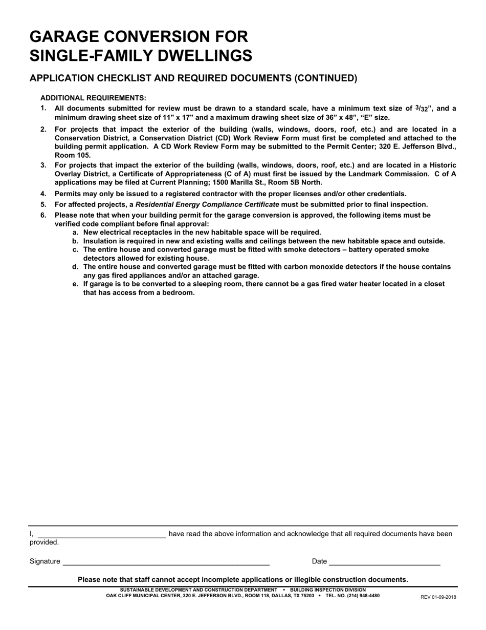 Garage Conversion for Single-Family Dwellings Application Checklist - City of Dallas, Texas, Page 2