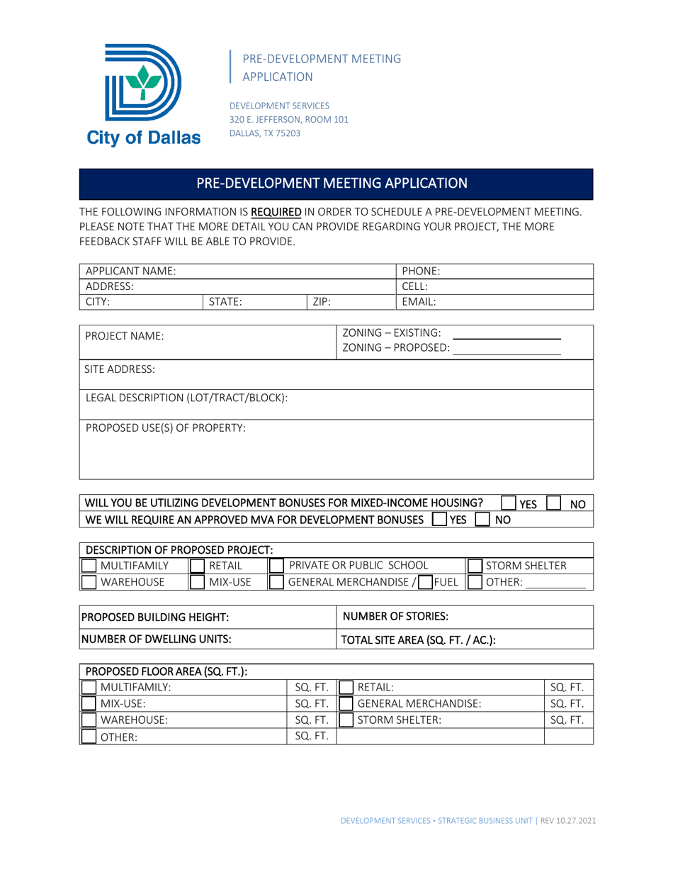 Pre-development Meeting Application - City of Dallas, Texas, Page 2