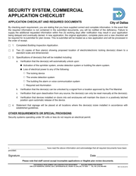 Document preview: Security System, Commercial Application Checklist - City of Dallas, Texas