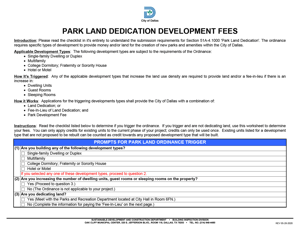 &quot;Park Land Dedication Development Fee-In-lieu Worksheet&quot; - City of Dallas, Texas