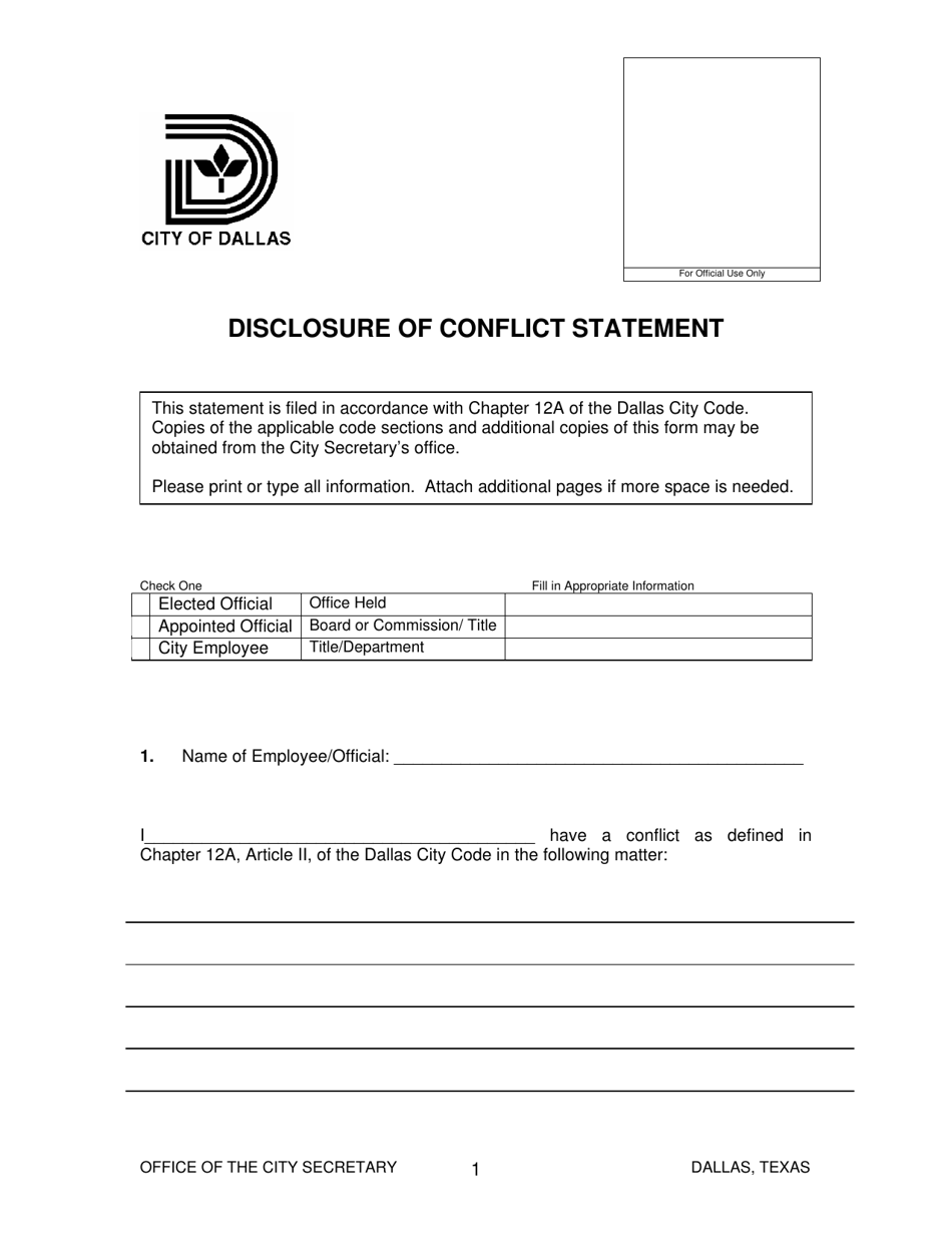 Disclosure of Conflict Statement - City of Dallas, Texas, Page 1