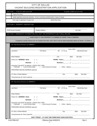 Document preview: Form CCS-FRM-337 Vacant Building Registration Application - City of Dallas, Texas