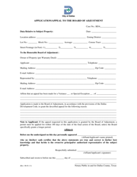 Document preview: Application/Appeal to the Board of Adjustment - City of Dallas, Texas