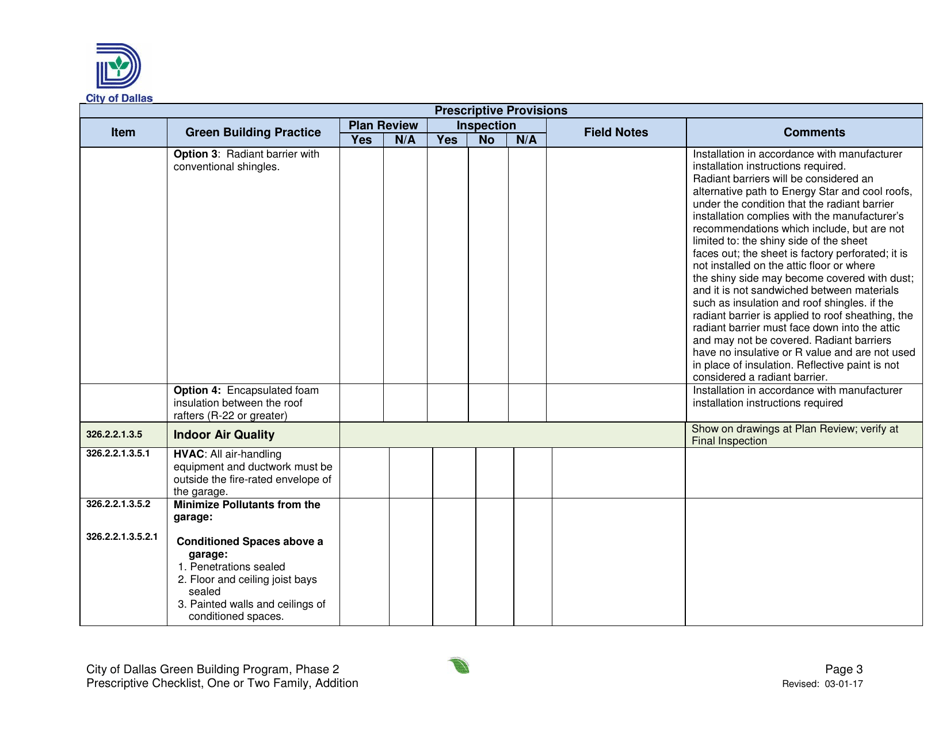 City of Dallas, Texas Prescriptive Path Project Summary and Checklist ...