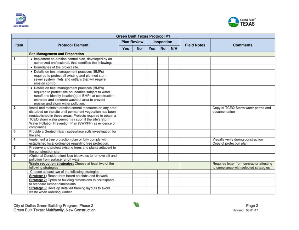 City of Dallas, Texas Green Built Texas Project Summary and Checklist ...