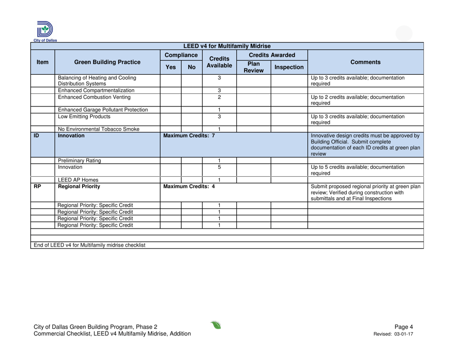 City of Dallas, Texas Leed V4 for Building Design and Construction ...