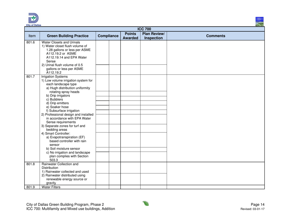 Icc 700 Project Summary and Checklist - Multifamily and Mixed Use Buildings - Addition - City of Dallas, Texas, Page 14