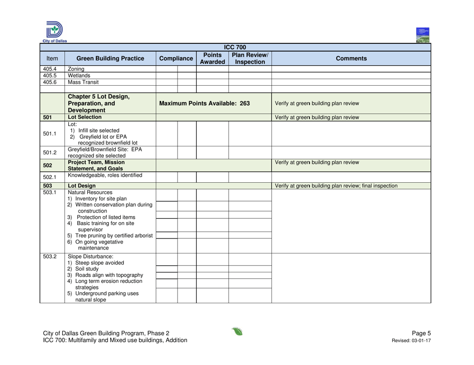 Icc 700 Project Summary and Checklist - Multifamily and Mixed Use Buildings - Addition - City of Dallas, Texas, Page 5