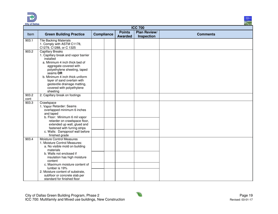 Icc 700 Project Summary and Checklist - Multifamily and Mixed Use Buildings - New Construction - City of Dallas, Texas, Page 19