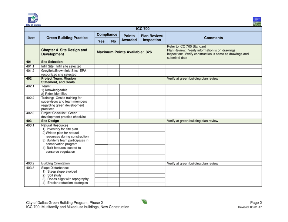 City of Dallas, Texas Icc 700 Project Summary and Checklist ...