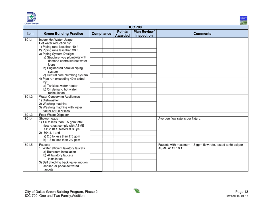Icc 700 Project Summary and Checklist - One and Two Family - Addition - City of Dallas, Texas, Page 13