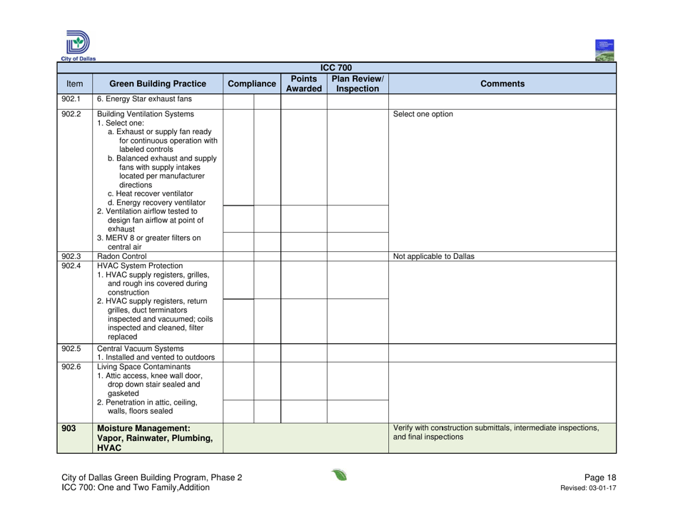 Icc 700 Project Summary and Checklist - One and Two Family - Addition - City of Dallas, Texas, Page 18