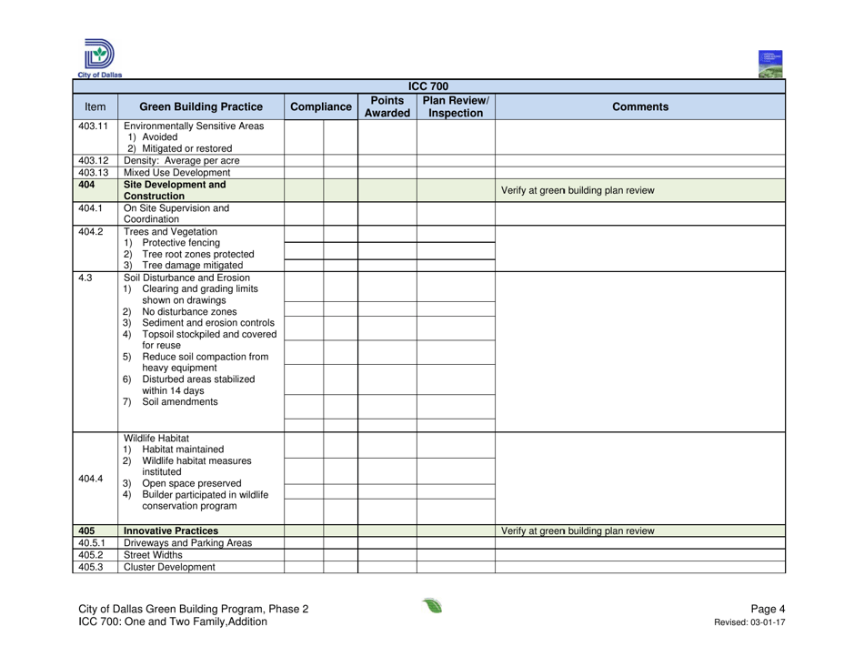 Icc 700 Project Summary and Checklist - One and Two Family - Addition - City of Dallas, Texas, Page 4