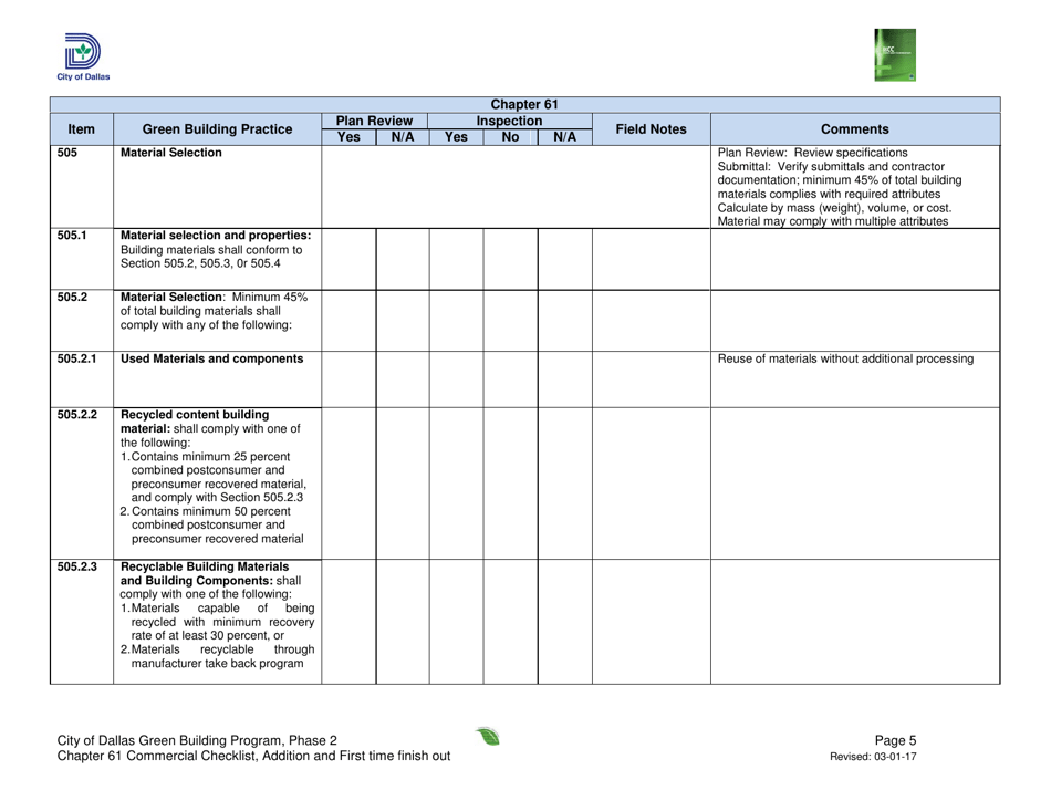 Chapter 61 Project Summary and Checklist - Addition and First Time Finish out - City of Dallas, Texas, Page 5