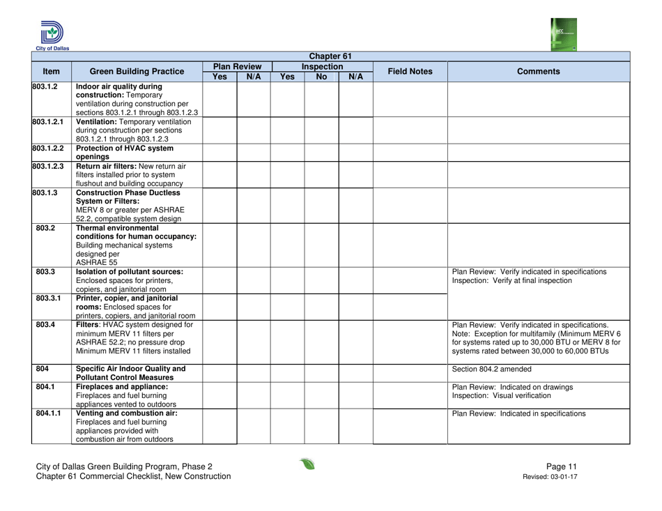 Chapter 61 Project Summary and Checklist - New Construction - City of Dallas, Texas, Page 11