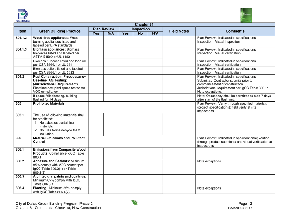 Chapter 61 Project Summary and Checklist - New Construction - City of Dallas, Texas, Page 12