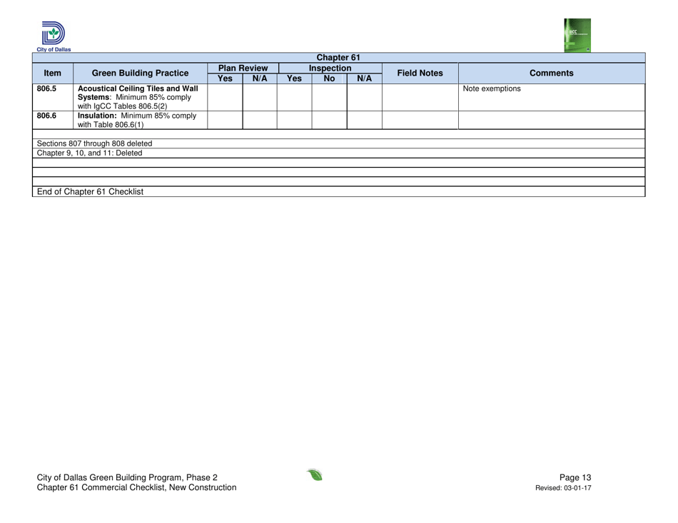 Chapter 61 Project Summary and Checklist - New Construction - City of Dallas, Texas, Page 13