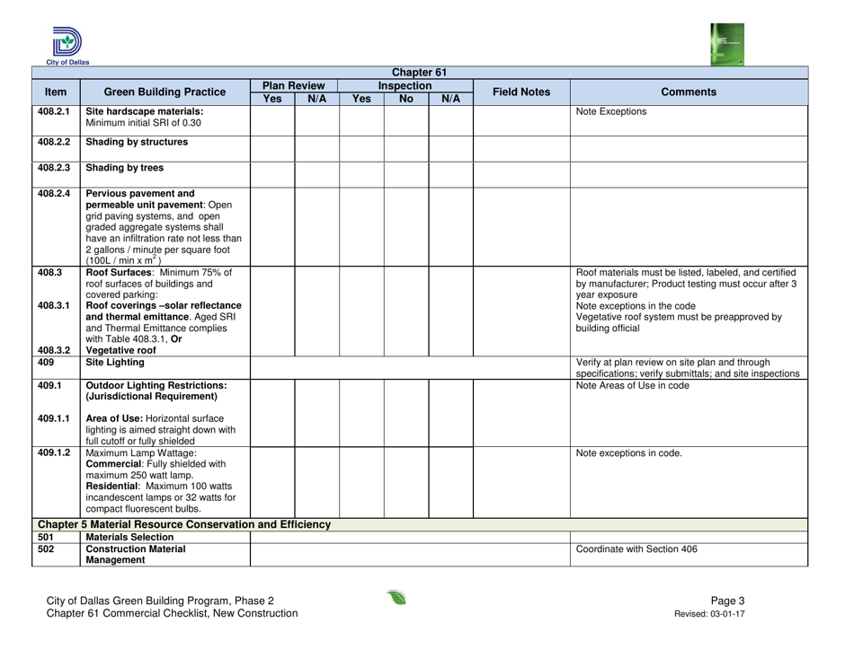 Chapter 61 Project Summary and Checklist - New Construction - City of Dallas, Texas, Page 3