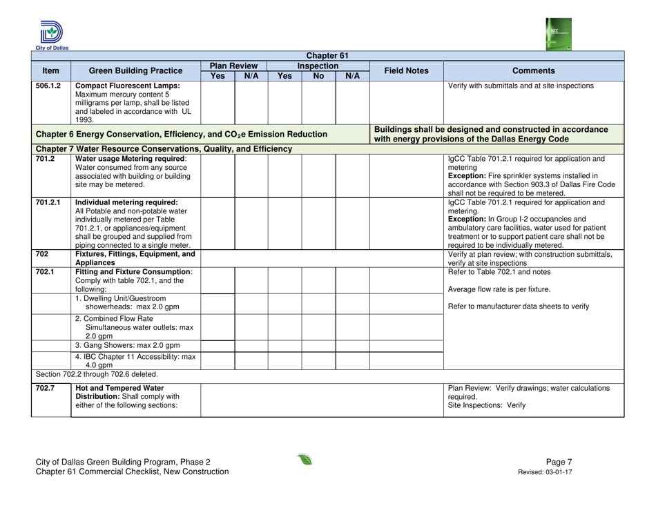 Chapter 61 Project Summary and Checklist - New Construction - City of Dallas, Texas, Page 7