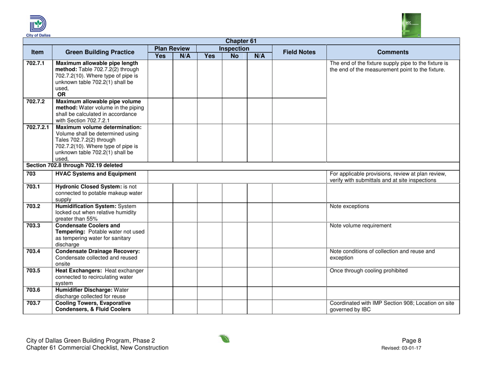 City of Dallas, Texas Chapter 61 Project Summary and Checklist - New ...