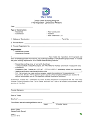 Document preview: Final Inspection Compliance Affidavit - Dallas Green Building Program - City of Dallas, Texas