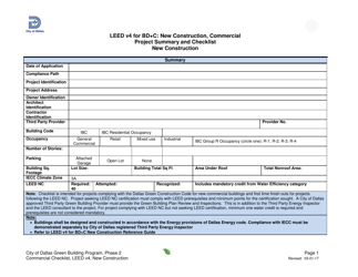 Leed V4 for BD+c: Commercial Checklist - New Construction - City of Dallas, Texas