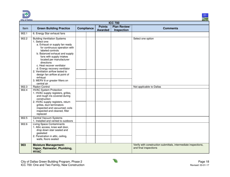Icc 700 Project Summary and Checklist - One and Two Family - New Construction - City of Dallas, Texas, Page 18