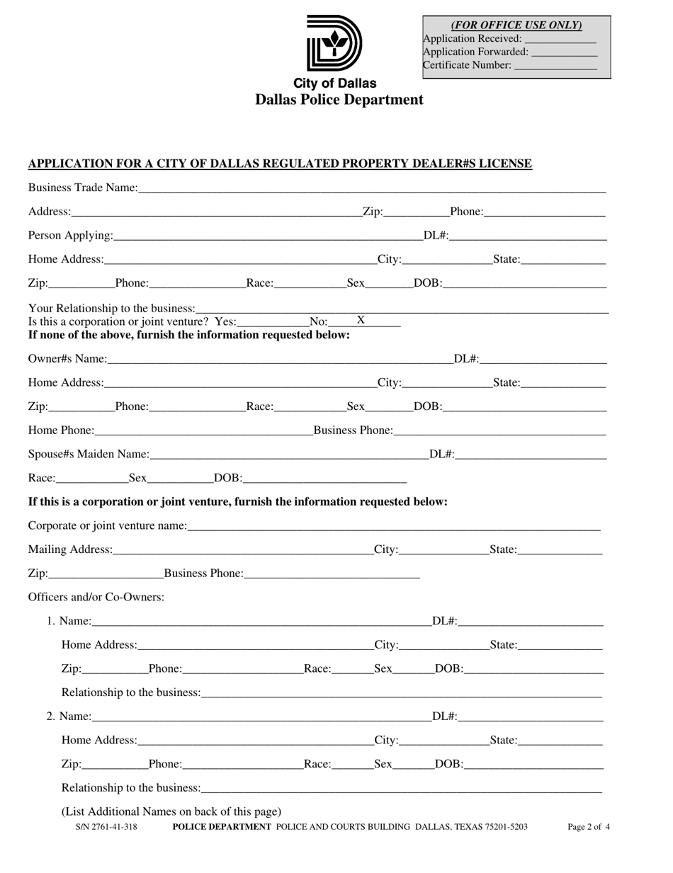 Application for a City of Dallas Regulated Property Dealers License - City of Dallas, Texas, Page 2