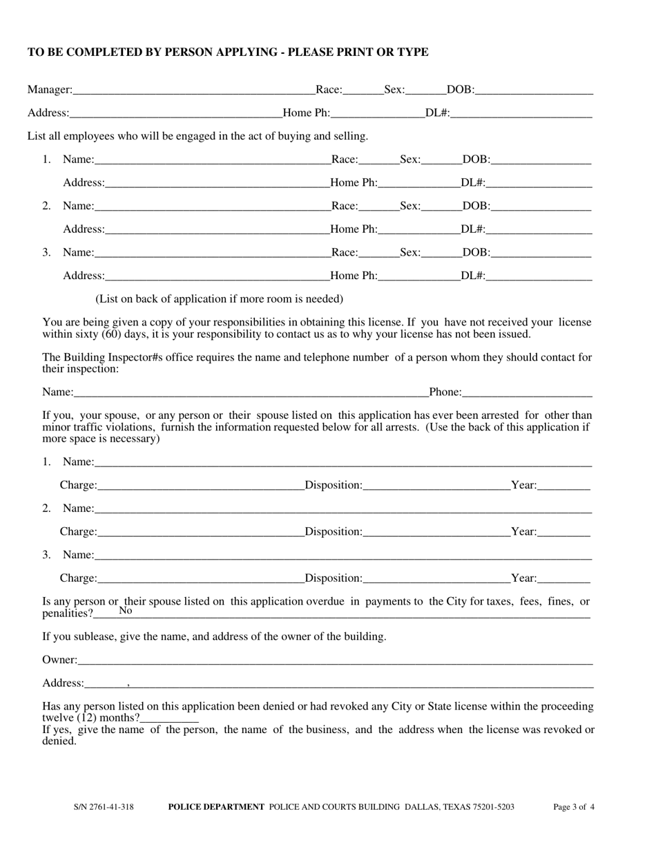 Application for a City of Dallas Regulated Property Dealers License - City of Dallas, Texas, Page 3