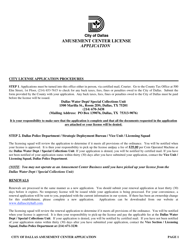 Document preview: Application for a City of Dallas Amusement Center Business License - City of Dallas, Texas