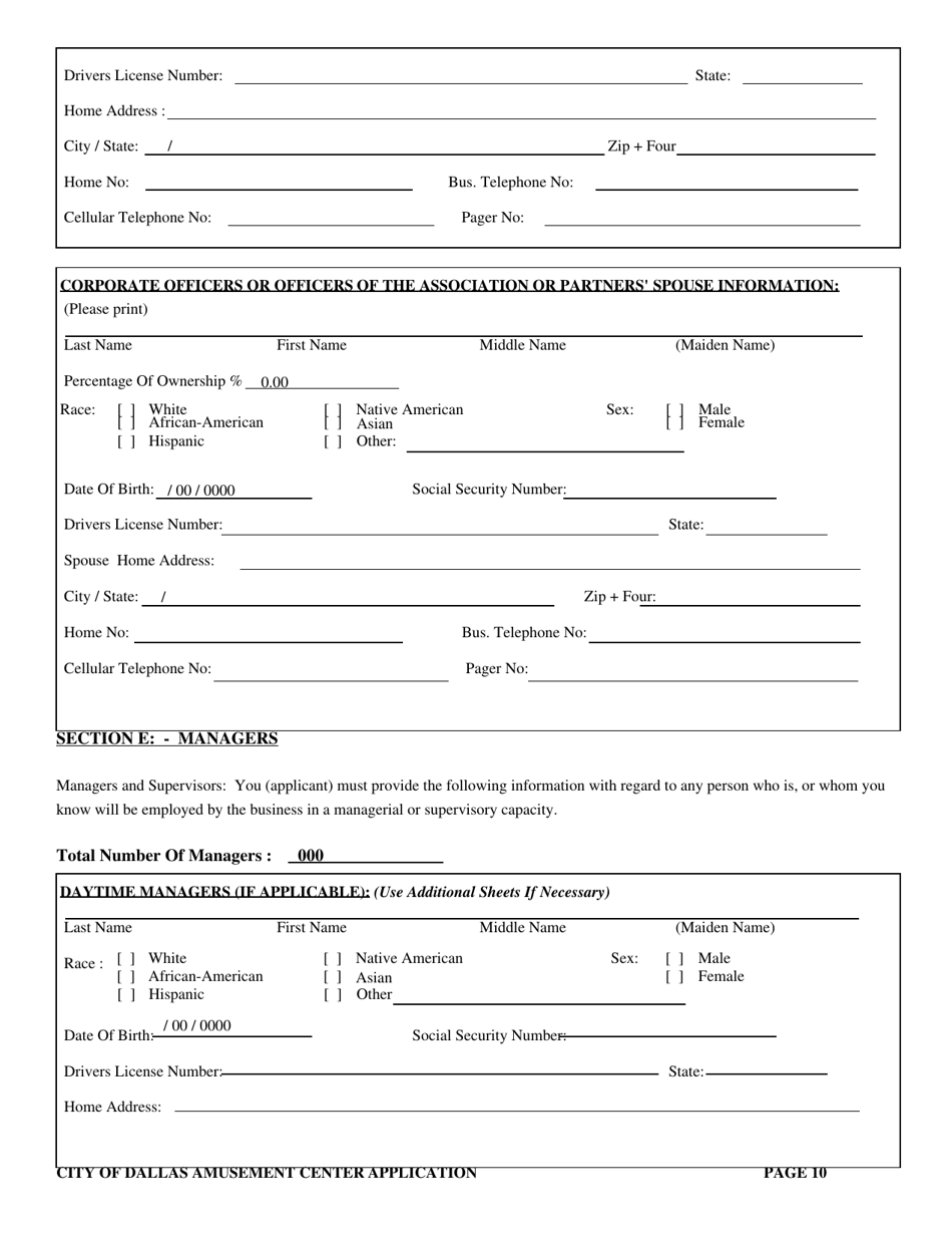 Application for a City of Dallas Amusement Center Business License - City of Dallas, Texas, Page 10