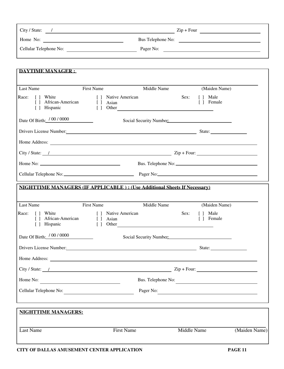 Application for a City of Dallas Amusement Center Business License - City of Dallas, Texas, Page 11