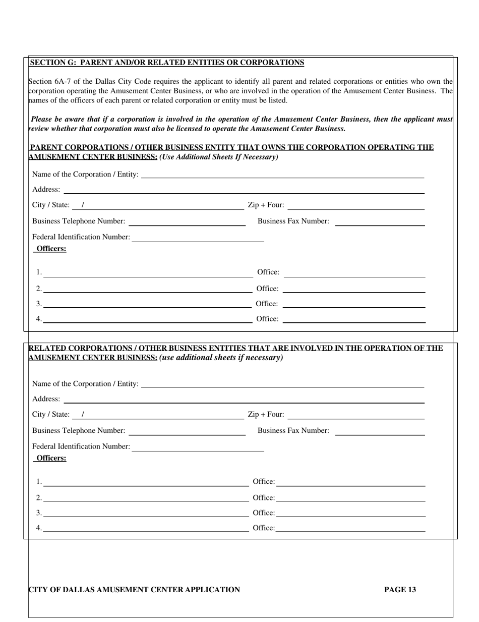 Application for a City of Dallas Amusement Center Business License - City of Dallas, Texas, Page 13