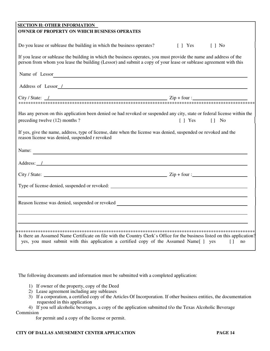 Application for a City of Dallas Amusement Center Business License - City of Dallas, Texas, Page 14