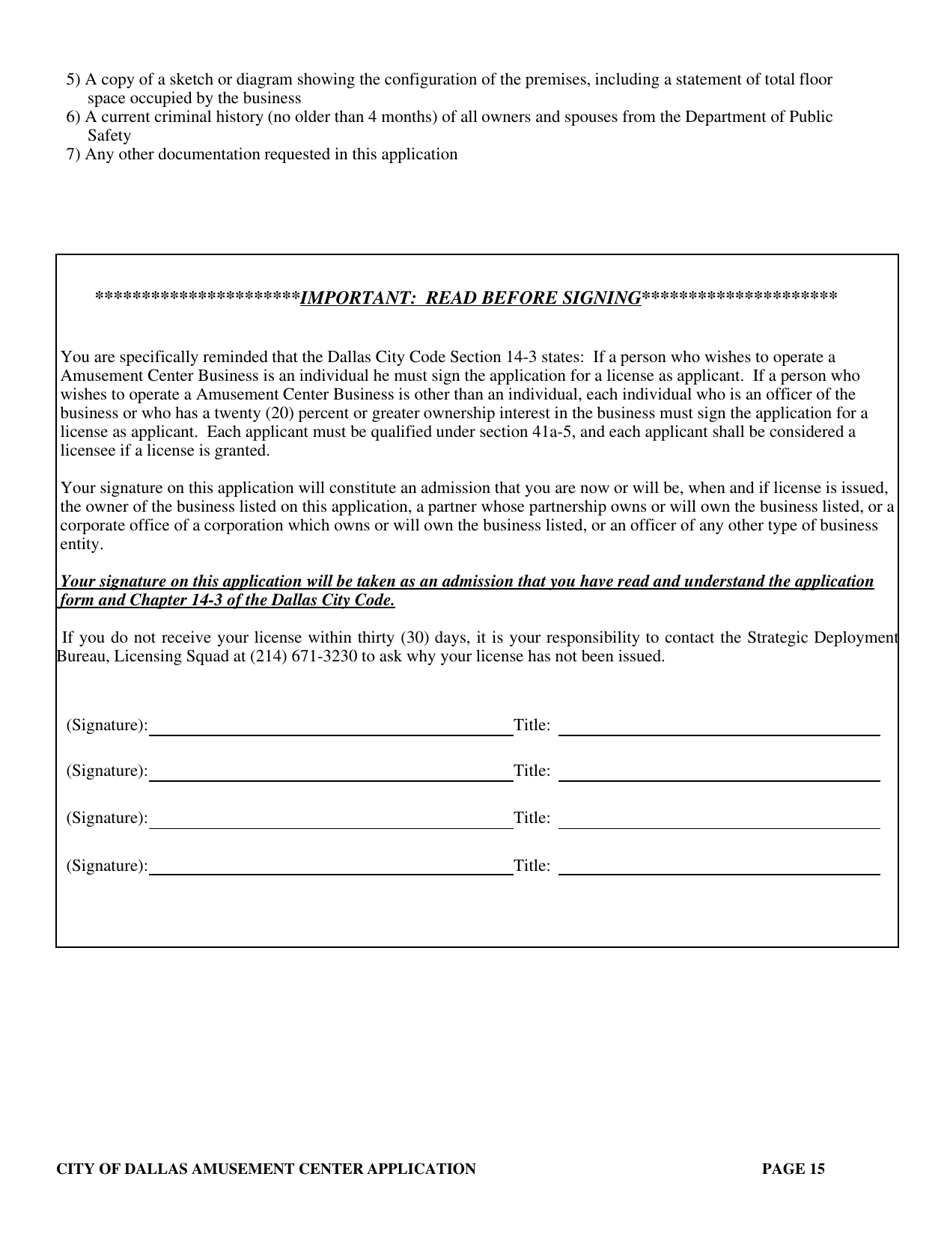 Application for a City of Dallas Amusement Center Business License - City of Dallas, Texas, Page 15
