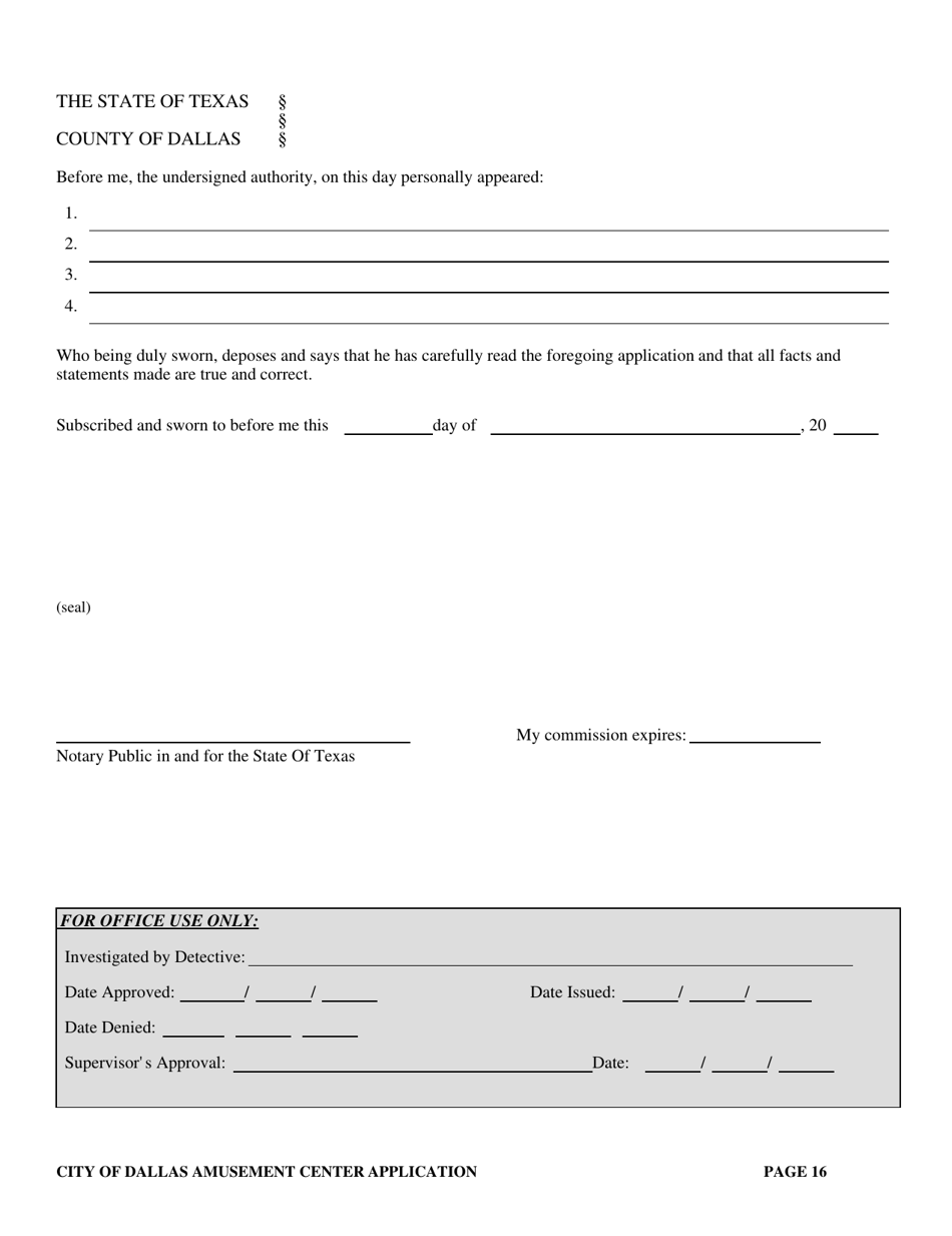 Application for a City of Dallas Amusement Center Business License - City of Dallas, Texas, Page 16