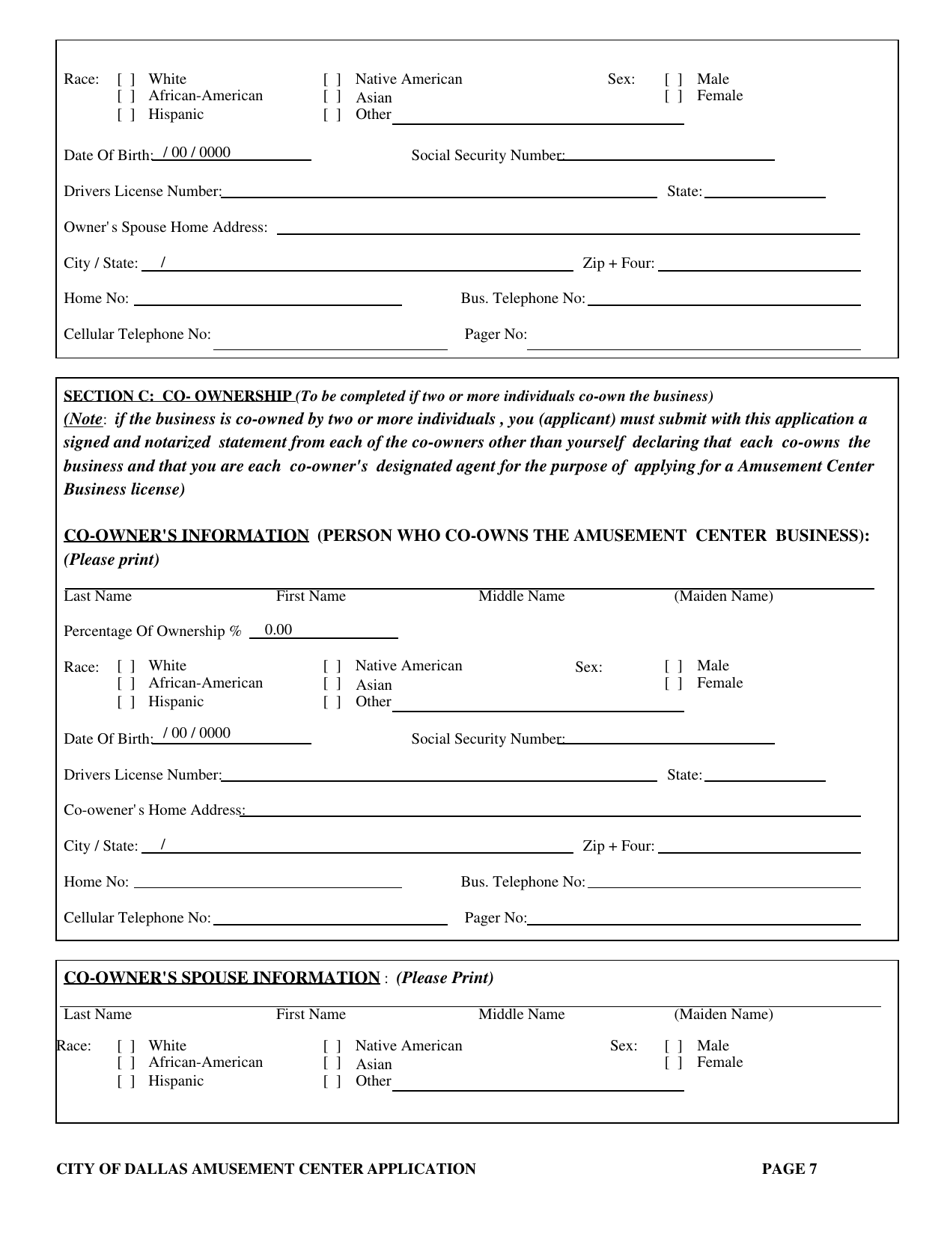 Application for a City of Dallas Amusement Center Business License - City of Dallas, Texas, Page 7