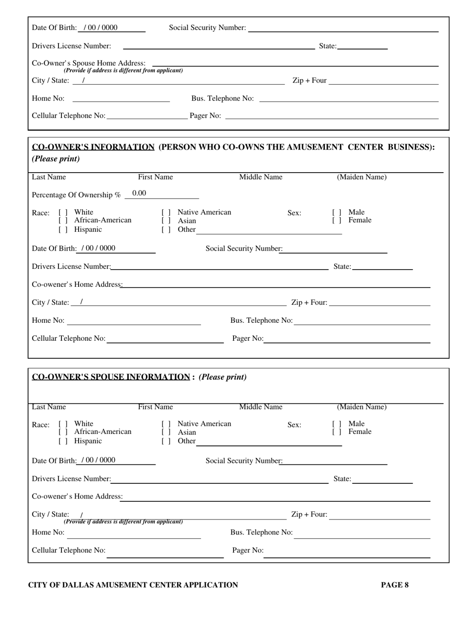 Application for a City of Dallas Amusement Center Business License - City of Dallas, Texas, Page 8