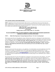 Document preview: Billiard Hall License Application - City of Dallas, Texas
