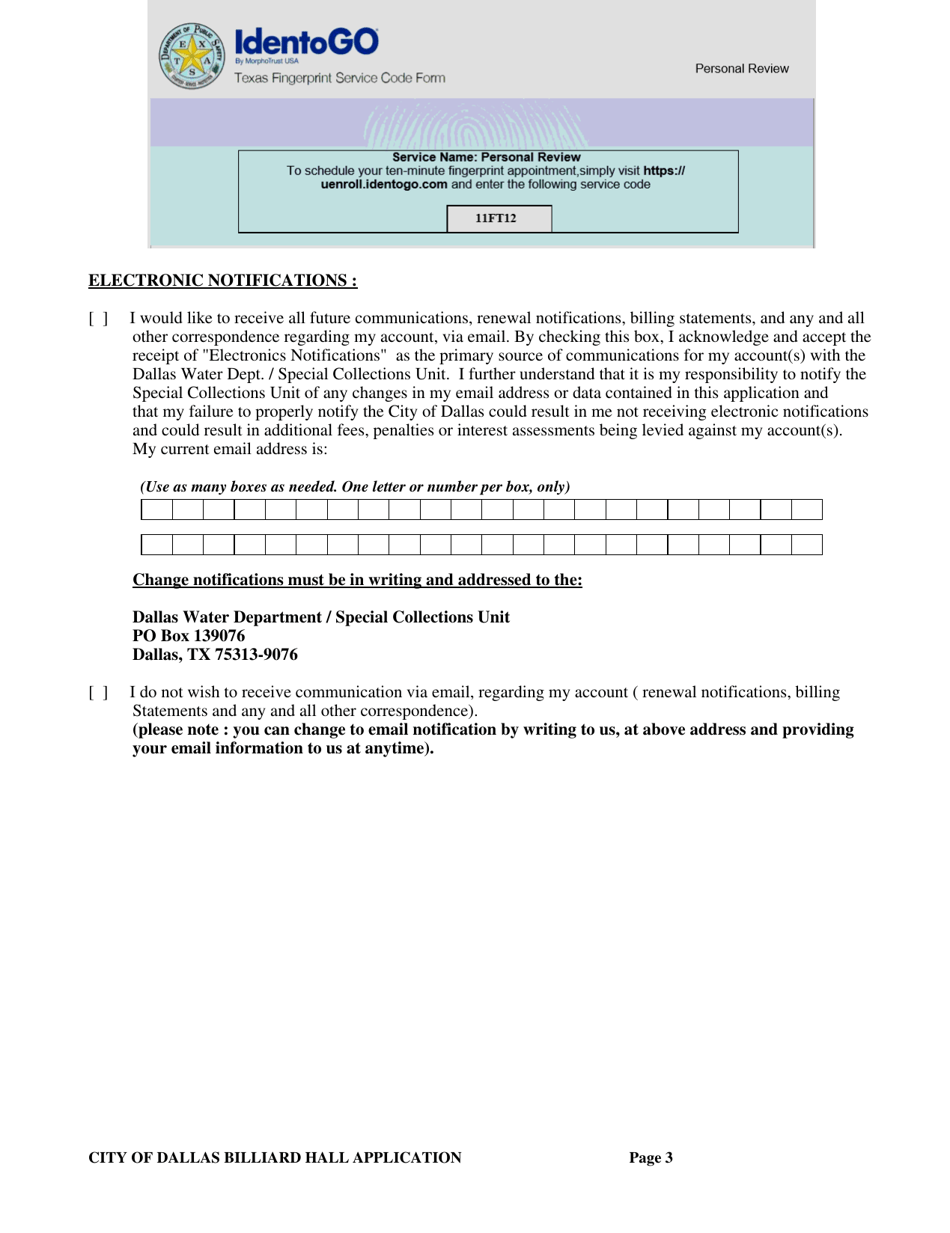 Billiard Hall License Application - City of Dallas, Texas, Page 3