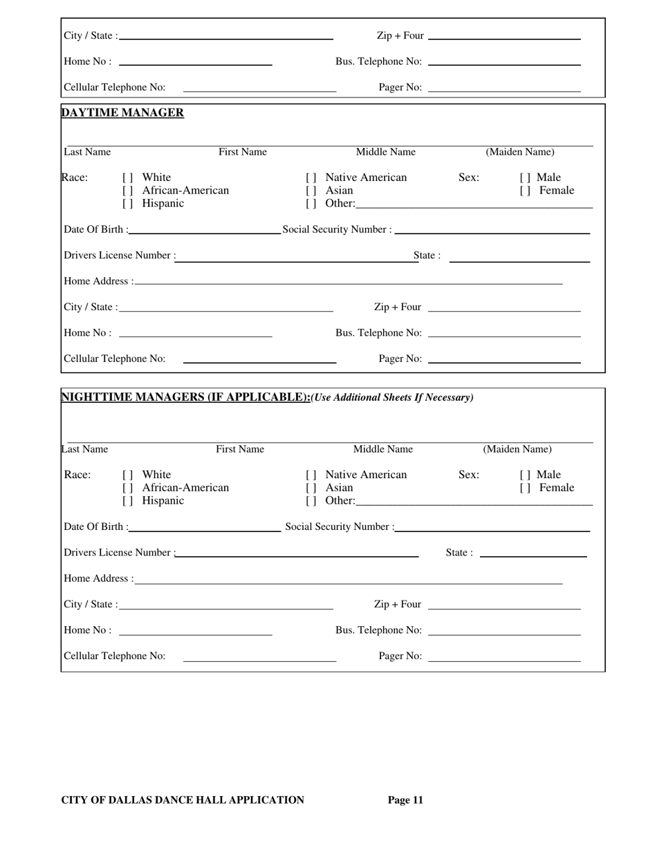 Application for a City of Dallas Dance Hall Business License - City of Dallas, Texas, Page 11
