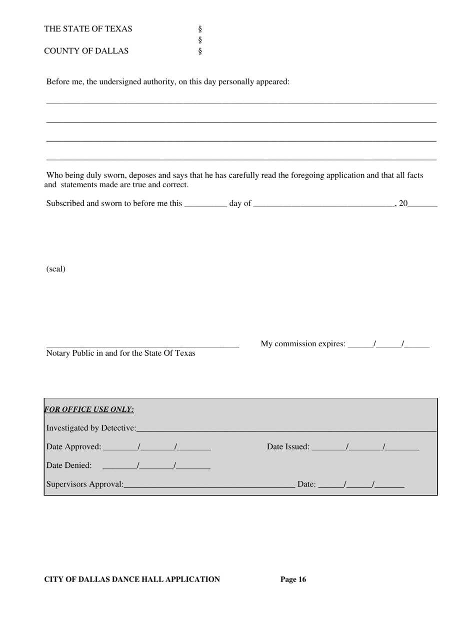 Application for a City of Dallas Dance Hall Business License - City of Dallas, Texas, Page 16
