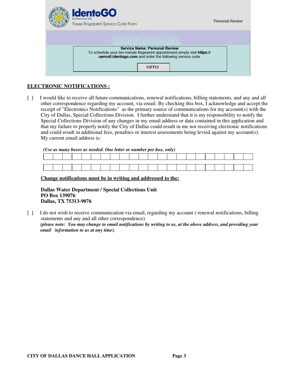 Application for a City of Dallas Dance Hall Business License - City of Dallas, Texas, Page 3