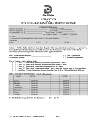 Application for a City of Dallas Dance Hall Business License - City of Dallas, Texas, Page 4